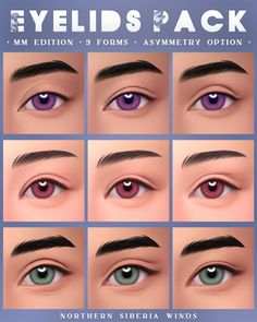 the eyes pack is shown with different colors and shapes for each eyelide, which includes