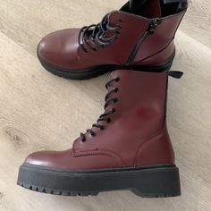 New. Missing Tag. Bundle More Items And Save On Shipping Box B10 Military Combat Boots, Maroon Lace, Platform Combat Boots, Platform Boots Women, Goth Boots, Leather Combat Boots, American Flag Sweater, Military Combat, Chunky Platform