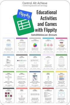 the educational activities and games with flippity booklet is shown in this graphic file