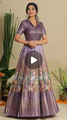 New Frock Designs Dresses, Saree Dress Design Ideas, Long Frock Models, Easy Fancy Dress, Organza Anarkali, Floral Blouse Designs, Pattu Dress, Dress Designs For Stitching, Floral Anarkali