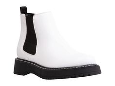 Madden Girl Kweenn - Women's Shoes : White Paris : Be high on comfort and style wearing Madden Girl Kweenn Chelsea Boot. Synthetic upper and inner lining. Slip on boot with pull tab and elastic on the sides. Ankle pull tab for easy wearing. Measurement: Platform Height: 0.75 inches, Shaft Circumference: 9.5 inches, Heel Height: 2 inches, Boot Shaft Height: 4 inches. TPR outsole for better traction. Imported. Weight of footwear is based on a single item, not a pair. Madden Girl White Boots, Steve Madden Mana Boots, Steve Madden Platform Black Boots, Madden Girl Heels, Madden Girl Shoes, Slip On Boots, Girl Shoes, Madden Girl, Shoes White