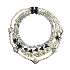 Pearl Multi Strand Necklace-Miriam Haskell-Swag Designer Jewelry Best Selling Jewelry, Miriam Haskell, Multi Strand Necklace, Strand Necklace, Selling Jewelry, Multi Strand, Jewelry Designs, Black Beads, Silver Chain