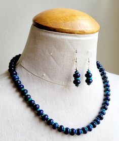 Blue Beaded Lapis Lazuli Jewelry, Turquoise Lapis Lazuli Round Bead Jewelry, Turquoise Lapis Lazuli Beaded Jewelry, Turquoise Lapis Lazuli Gemstone Beads Jewelry, Blue Lapis Lazuli Polished Beads Jewelry, Artisan Blue Lapis Lazuli Jewelry, Blue Lapis Lazuli Jewelry With Round Beads, Handmade Blue Jewelry Sets With Round Beads, Stone Beaded Necklace