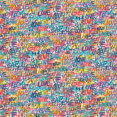 an abstract background with many letters and numbers in different colors, including the word love