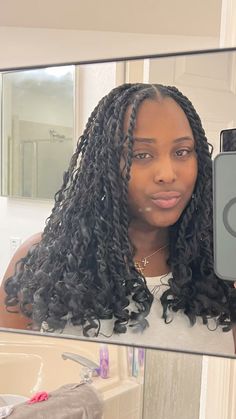 Twist Braids Short Hairstyles, Senegalese Goddess Twist, Shoulder Length Boho Twists, Island Twist Hairstyles Short, Island Twists Short, Short Boho Island Twist, Medium Boho Twist, Boho Twist Bob, Small Twists With Braiding Hair