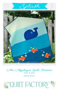 an applique quilt pattern for a baby's blanket with a whale and fish on it