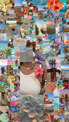 a collage of photos with different colors and designs on them, including flowers in the middle