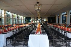 a long table is set up for an event