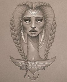 a drawing of a woman's face with braids on her head