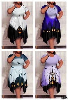 Bjux - Short Sleeve Plus Size Halloween Dress Spooky Halloween Costume Party Dresses, Witchy Dresses For Halloween Costume Party, Short Sleeve Halloween Party Dress, Plus Size Halloween, Halloween Dress, Plus Size, Halloween