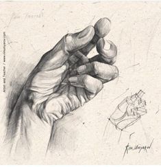 a pencil drawing of a hand holding something