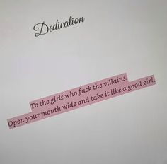 a piece of pink paper with the words dedication written on it and an image of a woman's face