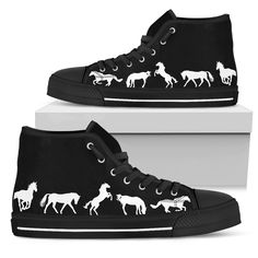 Lightweight construction with breathable mesh fabric provides a comfortable and flawless fit. Black Converse Style, High Cut Shoes, Black And White Horse, Black Canvas Shoes, Cut Shoes, Black Woman White Man, High Top Shoe, Horse Silhouette, Converse Style