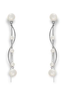 The MADALYN modern drop earrings are glamorous and unique. These drop earrings have an 8mm pearl post with a triple dangle design. Dangling from the pearl post is a strand of small pearls with a large 8mm pearl to finish the design at the bottom. Behind the pearl strand is a metal s-hook design and a long straight strand behind that. These beautiful pearl drop earrings are available in a bright 14 karat gold plating or a trendy silver. They are attached to a push-back backing to make it easy to Classic Pearl Necklace, Pearl Strand, S Hook, Hook Design, Pearl Strands, The Pearl, Pearl Drop Earrings, Pearl Drop, Luxury Accessories