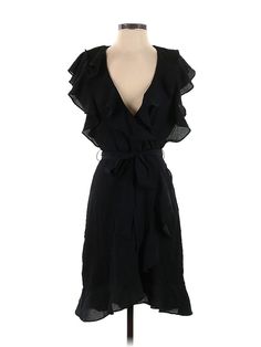 Lucy Paris Cocktail Dress Size: X-Small Black Dresses - used. 99% POLYESTER, 1% SPANDEX, Wrap, Ruffles, Short, Short Sleeve | Lucy Paris Cocktail Dress - Wrap: Black Dresses - Used - Size X-Small Fitted Sleeveless Black Wrap Dress, Black Fitted Sleeveless Wrap Dress, Black V-neck Wrap Dress For Spring, Chic Black Wrap Dress For Spring, Black Wrap Dress For Date Night In Summer, Black Short Sleeve Wrap Dress For Spring, Black Wrap Dress For Spring Party, Black Midi Wrap Dress For Spring, Casual Black Wrap Dress For Summer