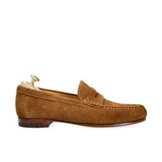 PENNY LOAFERS IN TANNED REPELLO SUEDE Classic Closed Toe Formal Sneakers, Classic Low-top Moccasins With Suede Lining, Classic Low-top Loafers With Removable Insole, Classic Suede Sneakers With Closed Toe, Classic Suede Closed Toe Sneakers, Leather Sole Low-top Loafers For Galas, Casual Oxfords For Galas, Shoes Collection, Penny Loafers