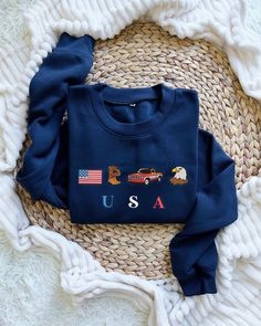 USA Embroidered Icons Sweatshirt, America Crewneck, 4th of July USA Flag Shirt, Country Western Cowboy Hoodie, Eagle, Patriotic Tee I T E M ∙ D E T A I L S * Types: Unisex T-Shirt, Sweatshirt, Hoodie * T-shirt material: 100% cotton * Solid colors are 50% cotton and 50% polyester * Sizing: S, M, L, XL, 2XL, 3XL ➤ Care Instructions: Machine wash cold. Tumble dry low or hang to dry. Wash inside out. Do not iron or dry clean. H O W ∙ T O ∙ O R D E R 1. Select the size from the first drop-down menu. Usa Embroidery Designs, Patriotic Crew Neck Sweatshirt With Graphic Print, Patriotic Cotton Sweatshirt With Letter Print, Patriotic Long Sleeve Sweatshirt With Graphic Print, Patriotic Graphic Print Sweatshirt, Patriotic Long Sleeve Winter Sweater, Patriotic Long Sleeve Cotton Sweatshirt, Patriotic Cotton Long Sleeve Sweatshirt, Patriotic Long Sleeve Cotton Sweater