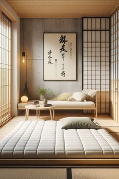 A serene Japanese-style bedroom with tatami flooring, shoji doors, and minimalist decor. Japanese French Interior Design, Modern Japanese Apartment Interior, Room Ideas Japanese Style, Japan Hotel Room, Japanese Minimalism Lifestyle, Tatami Room Modern, Japanese Interior Design Small Spaces, Japanese Style Office, Modern Japanese Apartment