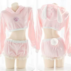 Pajamas Kawaii, Lingerie Pajamas, Bunny Hoodie, Pull Rose, Style Kawaii, Bunny Outfit, Kawaii Fashion Outfits, Hoodie Set, Lingerie Outfits