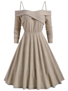 Cold Shoulder Crisscross Knitted Dress - Tan - 4T69302713 - Women's Clothing, Dresses  #Dresses #Women's #Clothing # #Dresses Snowflake Dress, Beige Fashion, Cheap Dresses Casual, Tulip Dress, Mini Robes, Maxi Robes, Dresses Lace, Sammy Dress, Knitted Dress