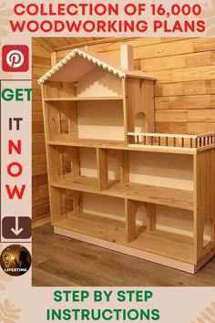 a wooden dollhouse with instructions to build it