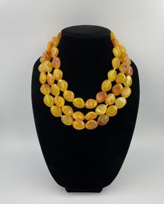 "This beautiful Amber Gold Statement Necklace is completely handmade with high quality. This gorgeous Necklace goes with everything and everywhere, holiday party or after work with friends! The Necklace made from blue acrylic clouds effect beads 23*19 mm. The Necklace length is 17\" short layer and 21\" long layer plus 3 inch extender chain for adjustment, and has light weight. The Necklace would be a PERFECT GIFT for you or for your family and friends! Statement Necklace made in a smoke and pet Acrylic Clouds, Short Layer, Long Layer, Friends Necklace, Honey Yellow, Yellow Necklace, Golden Necklace, Silver Necklace Statement, Necklace Chunky