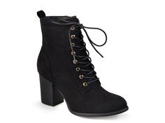 Saw this at DSW! Granny Boots, Womens Black Booties, Block Heel Ankle Boots, Black Shoes Women, Lace Up Booties, Journee Collection, Designer Boots, Lace Up Heels, Heeled Ankle Boots