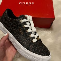 Guess Shoes Gues Logo All Over Gold Details Brand New 8 1/2 Gold Luxury Sneakers With Metallic Logo, Guess Shoes Women, Guess Shoes Sneakers Woman, Guess Sneakers, Guess Shoulder Bag Sofybrands, Guess Shoes, Beauty Room, Shoes Women, Flat Shoes