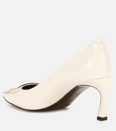 Belle Vivier Trompette leather pumps in white - Roger Vivier | Mytheresa White Low Heel Calf Leather Heels, White Calf Leather Low Heels, White Calf Leather Heels With Deep Heel Cup, White Calf Leather Heels With Heel Strap, White Almond Toe Heels For Business, White Almond Toe Business Heels, White Calf Leather Heels For Evening, Sleek White Leather Heels, White Pointed Toe Heels For Business