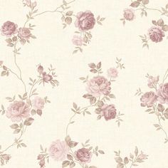 a white and pink wallpaper with roses on it