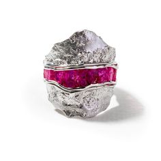 This peculiar piece features natural rough ruby crystals in their organic shape and color formed naturally without any human intervention. Their captivating irregularities are notable testaments to the raw splendor of the earth. Handcrafted by the innovative designer German Kabirski, this singular ring is a symbol of human individuality, with no duplicates in existence. Metal: 925 Silver Stones: Rough Ruby Plating: White Rhodium German Kabirski, Ruby Crystal, Stocking Fillers For Her, Fine Art Jewelry, Forever Jewelry, Jewelry Ring Box, Men's Jewelry Rings, Of The Earth, Ruby Ring