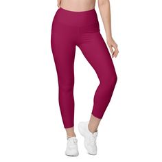 Meet your new favorite pair of pocket leggings in stunning burgundy red color. Featuring a classic, high-waisted cut, exceptional comfort, and two practical side pockets, these leggings will support you during workouts and casual strolls around the city. Get yours now! * 74% polyester, 26% spandex * UPF 50+ * Soft and stretchy fabric with a mild-compression feel. * Comfortable fit * Flattering cut * High-waisted * 1 pocket on each side * Triangle gusset * Blank product components in the US and M Gym Outfit Women, Christmas Tights, Workouts Yoga, Stylish Leggings, Orange Leggings, Red Leggings, Christmas Leggings, Leggings With Pockets, Legging Outfits