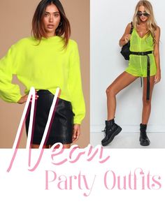 Women Neon Outfit, Neon New Years Eve Party Outfit, Neon Women Outfit, Winter Neon Outfit, Classy Neon Outfit, Outfits For A Neon Party, Neon Glam Outfit, What To Wear To A Neon Party, Neon Themed Outfit