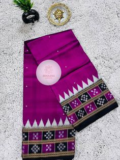 🌟 Exclusive Odisha Ikkat Double Pasapalli Pure Silk Saree 🌟 Color: Magenta  and  Black combination Blouse:  Included 💖 Please note, these sarees are meticulously handwoven by our talented artisans. Your support means a lot to them! ❤️ NOTE: Slight color variations may occur due to camera resolution. Ceremonial Saree With Woven Motifs For Eid, Fusion Style Dupatta For Puja With Traditional Drape, Traditional Purple Handloom Blouse Piece, Ceremonial Saree With Woven Motifs For Festive Occasions, Festive Silk Saree For Rituals, Traditional Handloom Purple Blouse Piece, Handloom Blouse Piece With Traditional Drape For Rituals, Ceremonial Festive Saree With Woven Motifs, Ceremonial Saree With Woven Motifs For Festivals