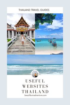 the cover of thailand travel guide with pictures of different destinations and people walking on the beach