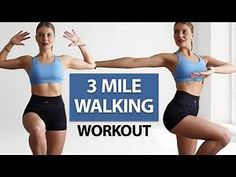 two women in blue tops and black shorts are doing exercises with their arms, hands and legs