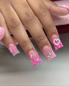 Glittery Acrylic Nails, Pink Tip Nails, Drip Nails