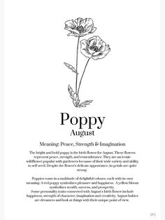 a black and white poster with the words poppy august on it's front page