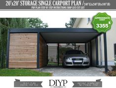 an advertisement for a carport with a car parked in it