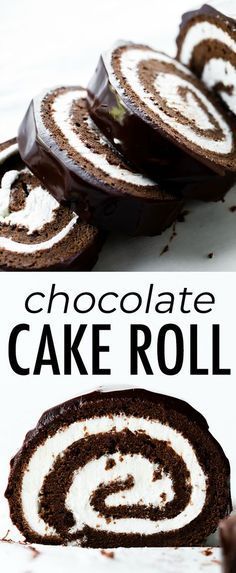 chocolate cake roll with white frosting on top