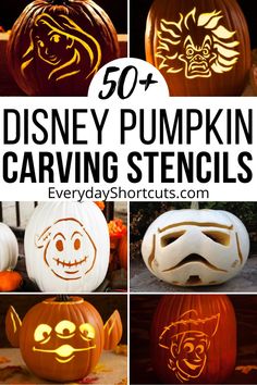 pumpkin carving stencils with the words, 50 disney pumpkin carving stencils