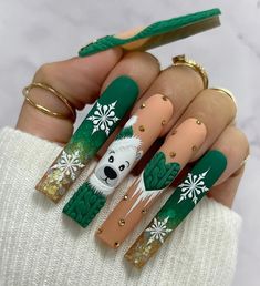 Bears Nails, December Nails, Sweater Nails, Acrylic Press On Nails, Nails Design With Rhinestones, Uñas Acrilicas