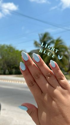 #nails #blue #lightblueaesthetic Light Blue Nail Inspo Short, White And Blue Gel Nails Short, Baby Blue Homecoming Nails, White And Light Blue Nails Simple, Gel Nail Ideas Blue, White Nails With Blue, Preppy Blue Nail Ideas, Unc Nails Light Blue, Nail Inspo Light Blue