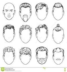 a set of men's hairs and beards with different haircuts on white background