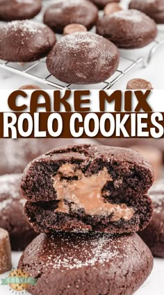 chocolate cookies stacked on top of each other with the words cake mix in the middle