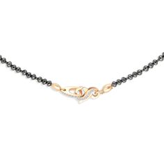 Sparkle daily with our elegant yet casual black antique round shaped diamond style necklace. This necklace features 40.54 carats of polished black diamonds cut to perfection with shimmer all along the chain as well as five rose gold white diamond pave lined handmade beads that ad a beautiful sparkling detail to the design. The necklace secures together in a rose gold white diamond pave-lined unique fish lock clasp. Impress your friends and family from up close and afar this necklace will always Elegant Black Diamond Necklaces For Anniversary, Single Strand Diamond Bead Jewelry, Elegant Rose Gold Jewelry With Faceted Beads, Elegant Rose Gold Jewelry With Black Diamonds, Formal Rose Gold Jewelry With Black Diamonds, Elegant Yellow Gold Necklaces With Black Diamonds, Rose Gold Jewelry With Black Diamonds, Elegant Rose Gold Necklaces With Faceted Beads, Elegant Rose Gold Necklace With Faceted Beads