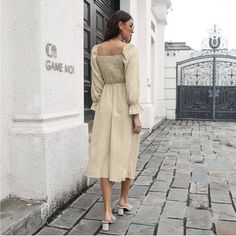 Nwt. Arrived Too Late To Wear For Pictures And Unable To Return. Neutral/Beige/Taupe Color. Reminded Me Of Reformation Belgium Dress. Beige Solid Color Midi Dress For Vacation, Chic Beige Smocked Dress With Smocked Back, Beige Smocked Square Neck Dress, Beige Smocked Dress For Day Out, Beige Smocked Back Square Neck Dress, Chic Beige Smocked Dress, Beige Smocked Dress With Square Neck, Beige Square Neck Dress For Fall, Beige Square Neck Dresses For Fall