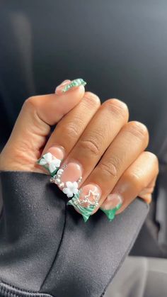 Nail Designs Bday, Short Nails Extra, Duck Nails French Tip, Tips French Nails, Aesthetic Green Nails, Extra Short Nails, Nails Zebra Print, Retro Nails, Hard Nails