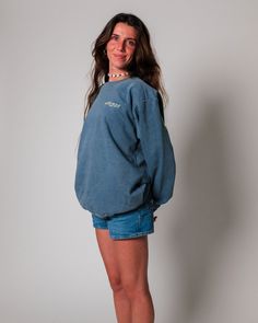 Longsleeve pigment dyed ring spun fleece crewneck sweatshirt True-to-size 80% ring-spun cotton / 20% poly Medium-heavy 9.5oz fabric Preshrunk Relaxed Fit Double-needle 1x1 rib collar Garment dyed for a vintage feel Rolled-forward shoulder Side-seamed body Low-impact OEKO-TEX certified dyes. Clean salt-free pigment dyes. Water-based ink Double-needle neck, shoulder, armhole, cuffs and waistband Garment has been individually dyed, crafting a one-of-a-kind result. Color may fade or bleed after wash Sporty Washed Blue Sweatshirt With Relaxed Fit, Washed Blue Sweatshirt With Ribbed Cuffs, Sporty Acid Wash Soft-washed Sweatshirt, Oversized Blue Washed Sweatshirt, Oversized Washed Blue Cotton Sweatshirt, Sporty Washed Blue Sweatshirt For Fall, Faded Vintage Washed Sweatshirt, Faded Washed Cotton Sweatshirt, Vintage Faded Washed Sweatshirt