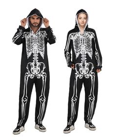 PRICES MAY VARY. Material:High quality polyester,comfortable and soft,machine wash Set:1pcs skeleton onesie adult jumpsuit Design: Our skeleton costume has a sturdy full-length front zipper that makes it easy to dress and remove the costume.skeleton onesie features built-in pockets,It is very convenient to carry mobile phones and other things.The top of the hat is a double skull skeleton design, which is very realistic and scary Size:Our sizes are from S to XL.Please refer to the size chart for Casual Halloween Costume Onesie, Casual Halloween Costume Party Onesie, Black Long Sleeve Halloween Onesie, Hooded Onesie For Halloween Costume Party, Halloween Long Sleeve Onesie For Costume Party, Halloween Costume Party Long Sleeve Onesie, Long Sleeve Onesie For Halloween Costume Party, Casual Halloween Onesie For Loungewear, White Stretch Halloween Costume